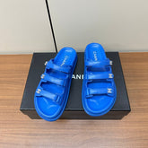 dad sandals blue 3 rows lambskin mules