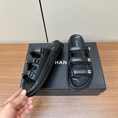 dad sandals black 3 rows lambskin mules