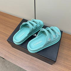 dad sandals skye blue 3 rows lambskin mules