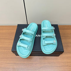 dad sandals skye blue 3 rows lambskin mules