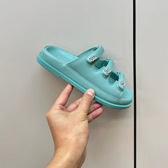 dad sandals skye blue 3 rows lambskin mules