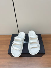 dad sandals white 3 rows lambskin mules