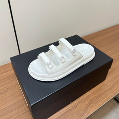 dad sandals white 3 rows lambskin mules