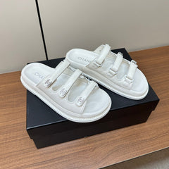 dad sandals white 3 rows lambskin mules