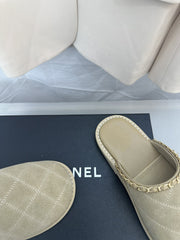 CC Khaki Green Suede Gold Chain Mules
