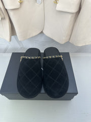 CC Black Suede Gold Chain Mules