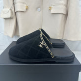 CC Black Suede Gold Chain Mules