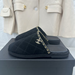 CC Black Suede Gold Chain Mules