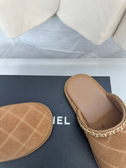 CC Brown Suede Gold Chain Mules