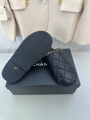 CC Black Lambskin Gold Chain Mules