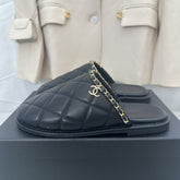 CC Black Lambskin Gold Chain Mules