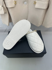 CC White Lambskin Gold Chain Mules