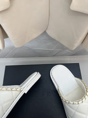 CC White Lambskin Gold Chain Mules