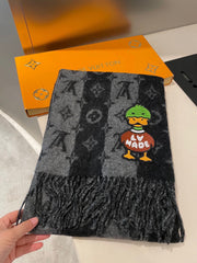 TIGER PATTERN SCARF 205 CM IN BLACK CASHMERE 390875