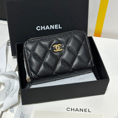 MINI WALLET 11 IN BLACK CAVIAR SKIN GOLD METALLIC