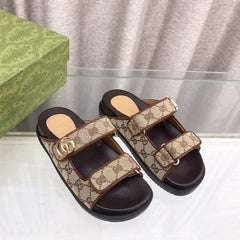 GG Rubber Sole Logo Sandals Brown Caro