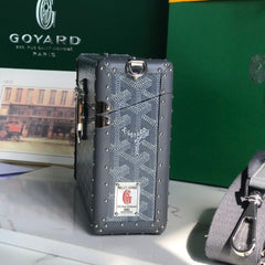 CASSETTE TRUNK BAG 21 IN GREY GOYARDINE CANVAS & CLAMECY COWHIDE