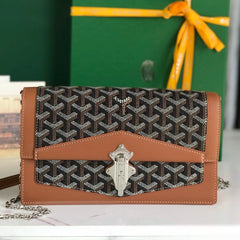 DUCHESSE MARIE-CAROLINE BAG 25 IN BLACK GOYARDINE CANVAS AND TAN SMOOTH CALFSKIN