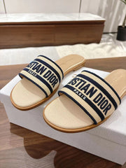 DWAY SLIDES IN BEIGE AND NAVY BLUE TECHNICAL FABRIC