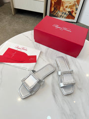 VIV' BY THE SEA MULES IN SILVER CALFSKIN CRYSTAL BUCKLE