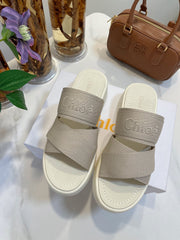 WOODY WEDGE SANDALS IN DOVE GREY CANVAS WITH WHITE RUBBER SOLE