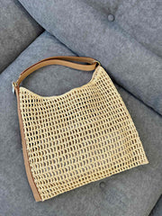 OXALIS 40 IN RAFFIA CROCHET AND LEATHER VINTAGE BROWN