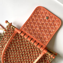 ALIGRE BAG 40 IN RED ORANGE WOVEN RAFFIA AND CALFSKIN