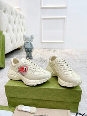 GG RHYTON TRAINER WHITE LAMBSKIN WITH HEART MOTIF