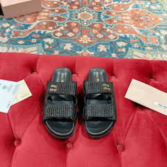 Women's Sandals Black Sheepskin With Straps