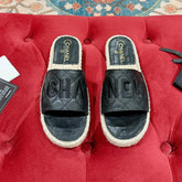 FLAT SLIPPERS IN BLACK LAMBSKIN MIX BEIGE WOVEN