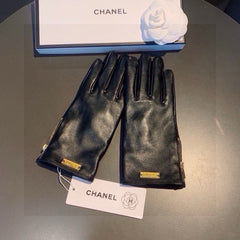 TOUCHSCREEN GLOVES IN BLACK LAMBSKIN WITH GOLD LOGO 462271