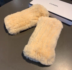 FINGERLESS HALF GLOVES IN BEIGE CREAM RABBIT FUR 462277
