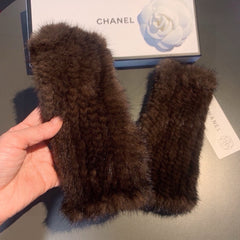 FINGERLESS GLOVES IN GINGERBREAD BROWN RABBIT FUR 462280