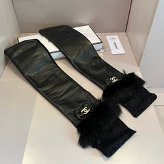 FINGERLESS LONG GLOVES IN BLACK LAMBSKIN WITH RABBIT FUR 465798