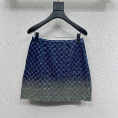 GG Blue Monogram Crystal Embellished Mini Skirt