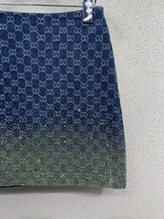 GG Blue Monogram Crystal Embellished Mini Skirt