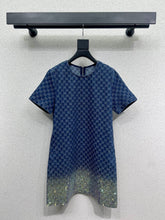 GG Blue Monogram Crystal Embellished Mini Dress