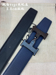 HM H BELT BUCKLE & REVERSIBLE NAVY BLUE STRAP 38MM BLACK HARDWARE