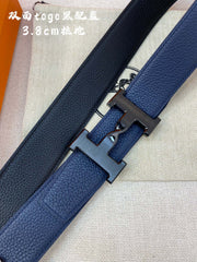 HM H BELT BUCKLE & REVERSIBLE NAVY BLUE STRAP 38MM BLACK HARDWARE