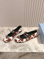 PRADA 25S CRYSTAL EMBELLISHED BALLERINA IN WHITE AND DARK BROWN FUR