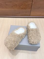 BALENCIAGA 25S MULES IN BEIGE FAUX FUR