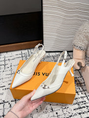 HIGH HEEL 4 CM SLINGBACKS IN WHITE CALFSKIN