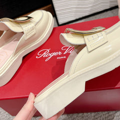 VIV' RANGERS MULES IN CREAM SHINY CALFSKIN GOLD BUCKLE