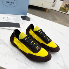 COLLAPSE SNEAKERS IN CHOCOLATE SUEDE AND YELLOW NYLON