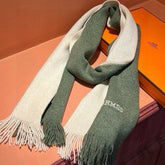 HIGH-END SCARF 180 IN MOSS GREEN MIX BEIGE CASHMERE