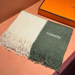 HIGH-END SCARF 180 IN MOSS GREEN MIX BEIGE CASHMERE