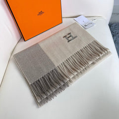 SCARF 190 CM IN WHITE MIX GRAY CASHMERE