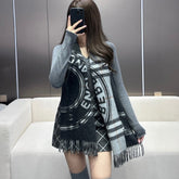 SCARF 180 CM IN BLACK AND LIGHT GRAY CASHMERE 407242