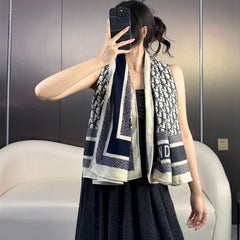 MONOGRAM SQUARE SCARF 140 CM IN BLACK MIX WHITE CASHMERE AND SILK 413742