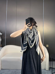 MONOGRAM SQUARE SCARF 140 CM IN BLACK MIX WHITE CASHMERE AND SILK 413742